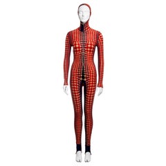 Jean Paul Gaultier red cyber dot printed lycra hooded catsuit, fw 1995
