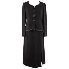 Giorgio Grati Vintage Black Viscose Suit Jacket and Skirt with Laces 