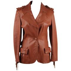 LANVIN Brown Leather FRINGED JACKET Western Style WINTER 2005 SIZE 34 6