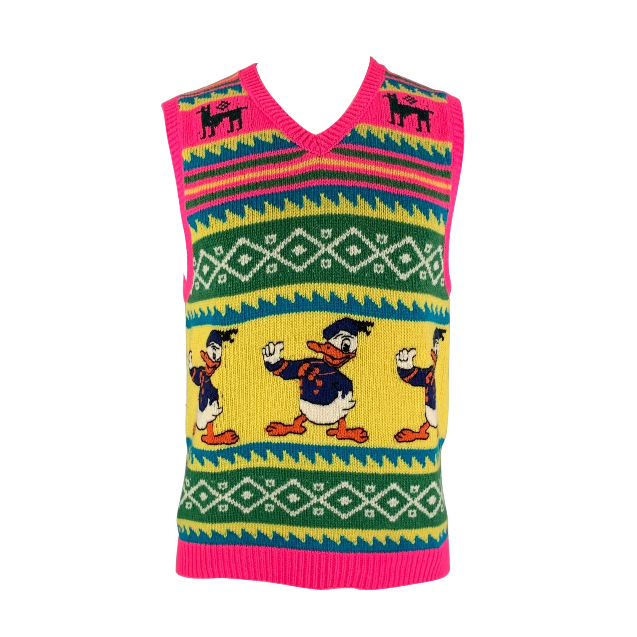 GUCCI Size S Multi-Color Knitted Wool V-Neck Donald Duck Sweater Vest at  1stDibs