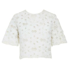 MICHAEL KORS COLLECTION 100% silk white floral textured embroidered crop top US0