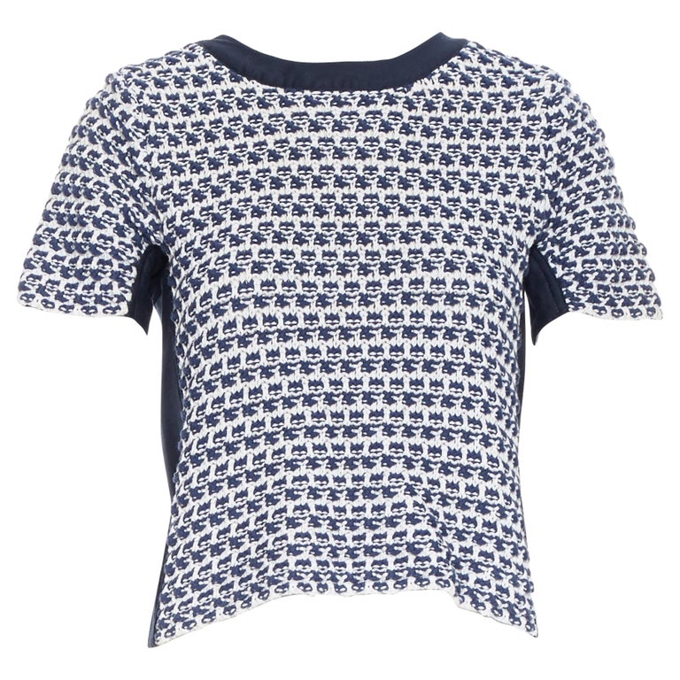 MAX and CO MAX MARA navy blue white cotton crochet knit cap sleeve crop