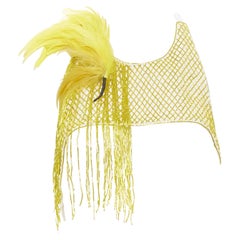 Runway DRIES VAN NOTEN 2019 yellow beaded feather harness crop top FR38 M