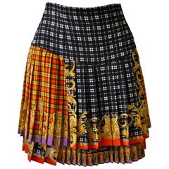 Gianni Versace Couture Tartan Pleated Bondage Collection Skirt 