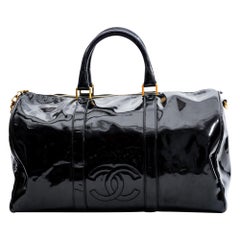 Chanel Vintage Black Patent CC Duffle Boston Bag 1996