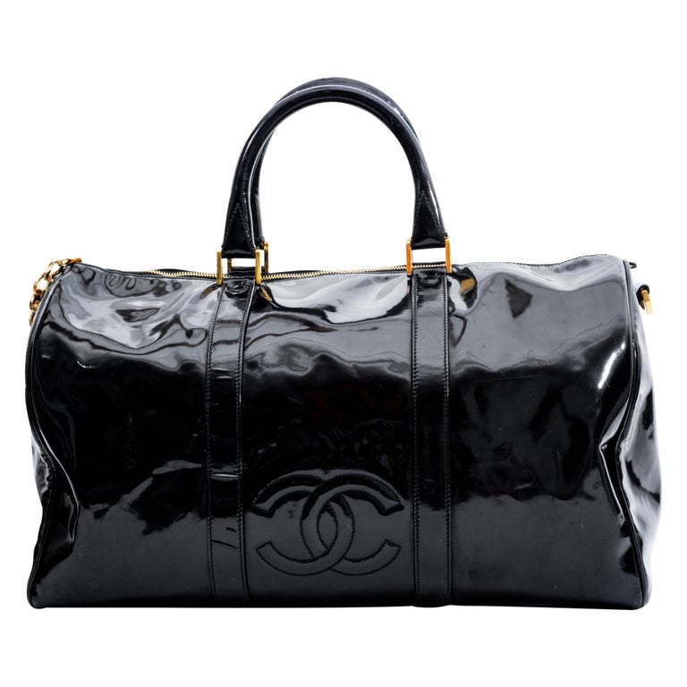 Chanel Vintage Black Patent CC Duffle Boston Bag 1996 For Sale at 1stDibs   patent leather duffle bag, chanel duffle bag black, vintage chanel duffle  bag