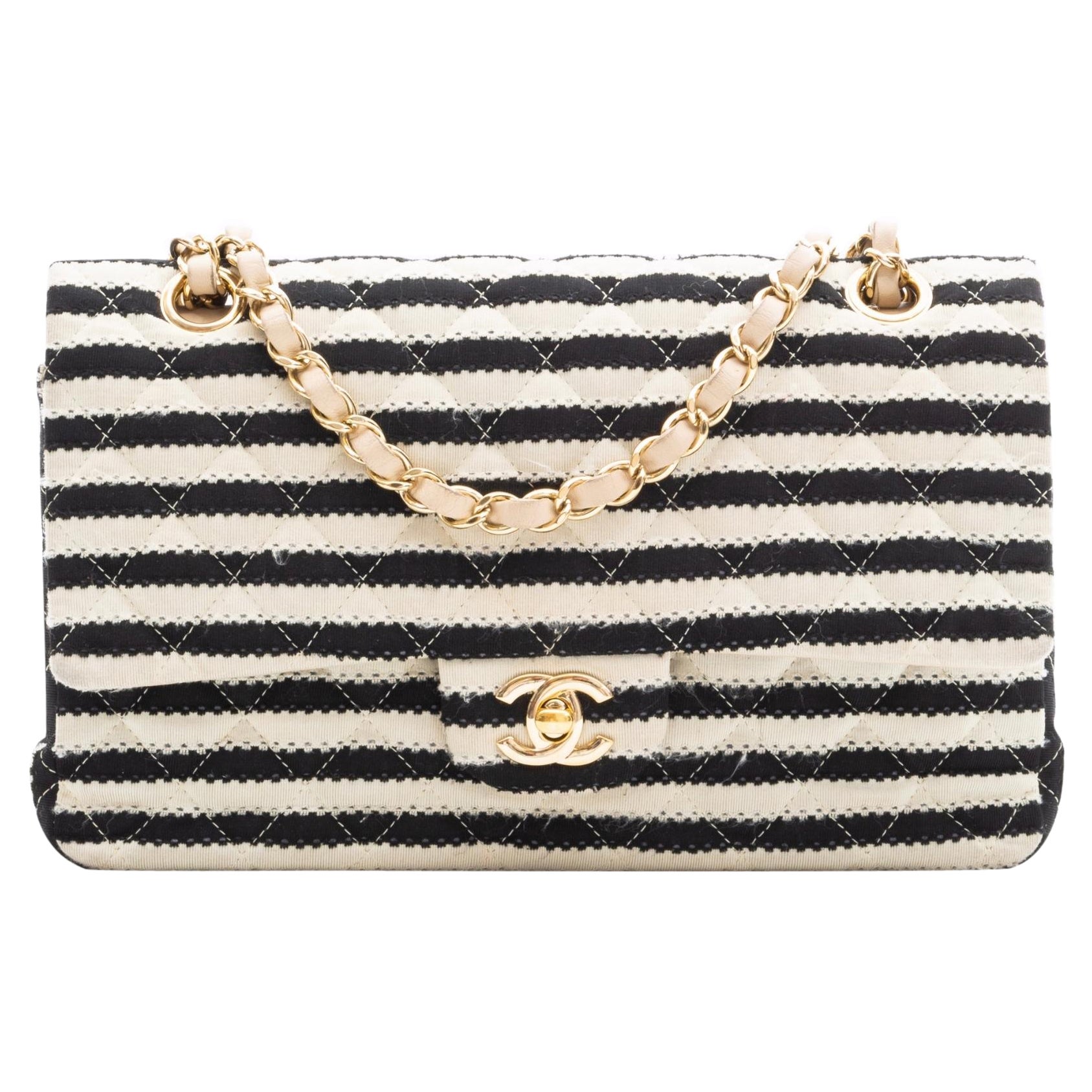 Chanel Quilted Coco Sailor Double Flap Bag Medium Black White 2014 at  1stDibs