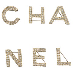 CHANEL 2019  Strass Logo Letters Brooch Set  NEW With Tags