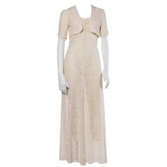 Used 1930s 30s Sheer Lace Wedding Maxi Dress with Matching Bolero Jacket