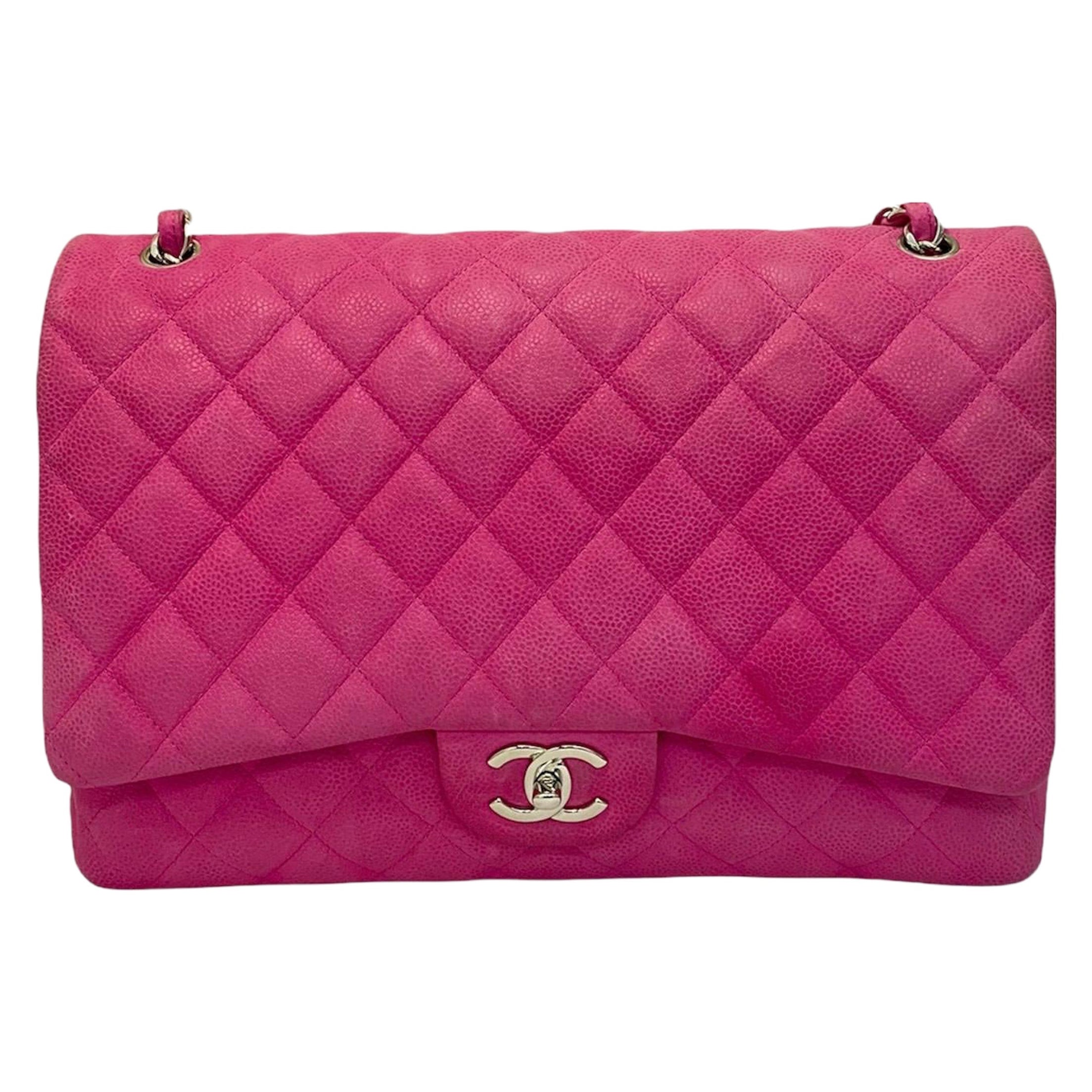 2013 Chanel Fuchsia Leather Maxi Jumbo Shoulder Bag