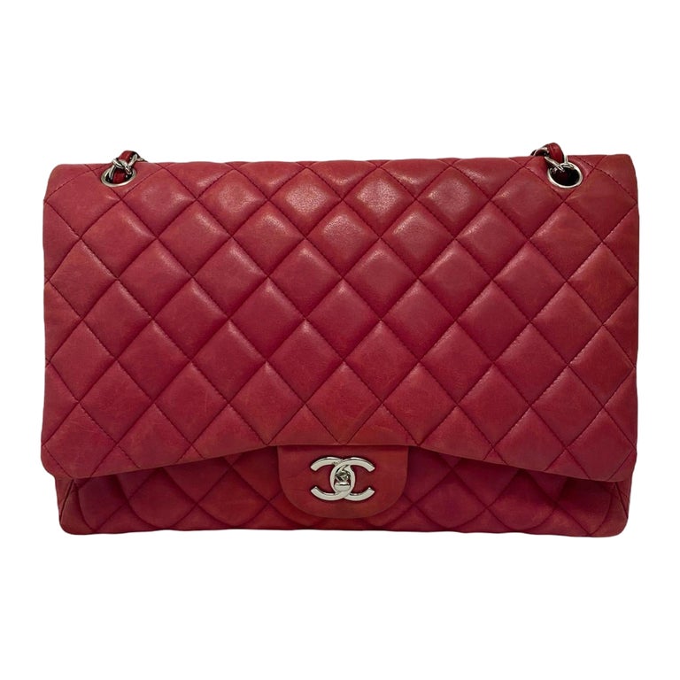 Chanel Pink Leather Maxi Jumbo Bag For Sale at 1stDibs