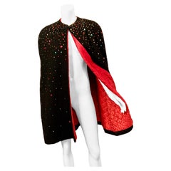 1940's Festive Multi Color Sequin Studded Black Wool Cape