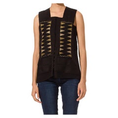 1930S Black African Wool Vest With Metallic & Rayon Embroidery