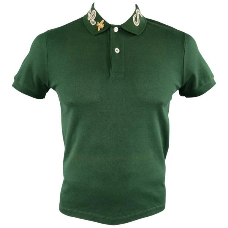 GUCCI Size S Mens Green Pique Snake and Gold Fly Collar POLO at 1stDibs | gucci fly logo, gucci polo snake, gucci snake polo white