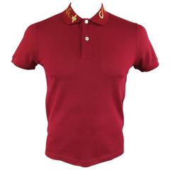 GUCCI Size S Burgundy Red Snake Appique Collar POLO