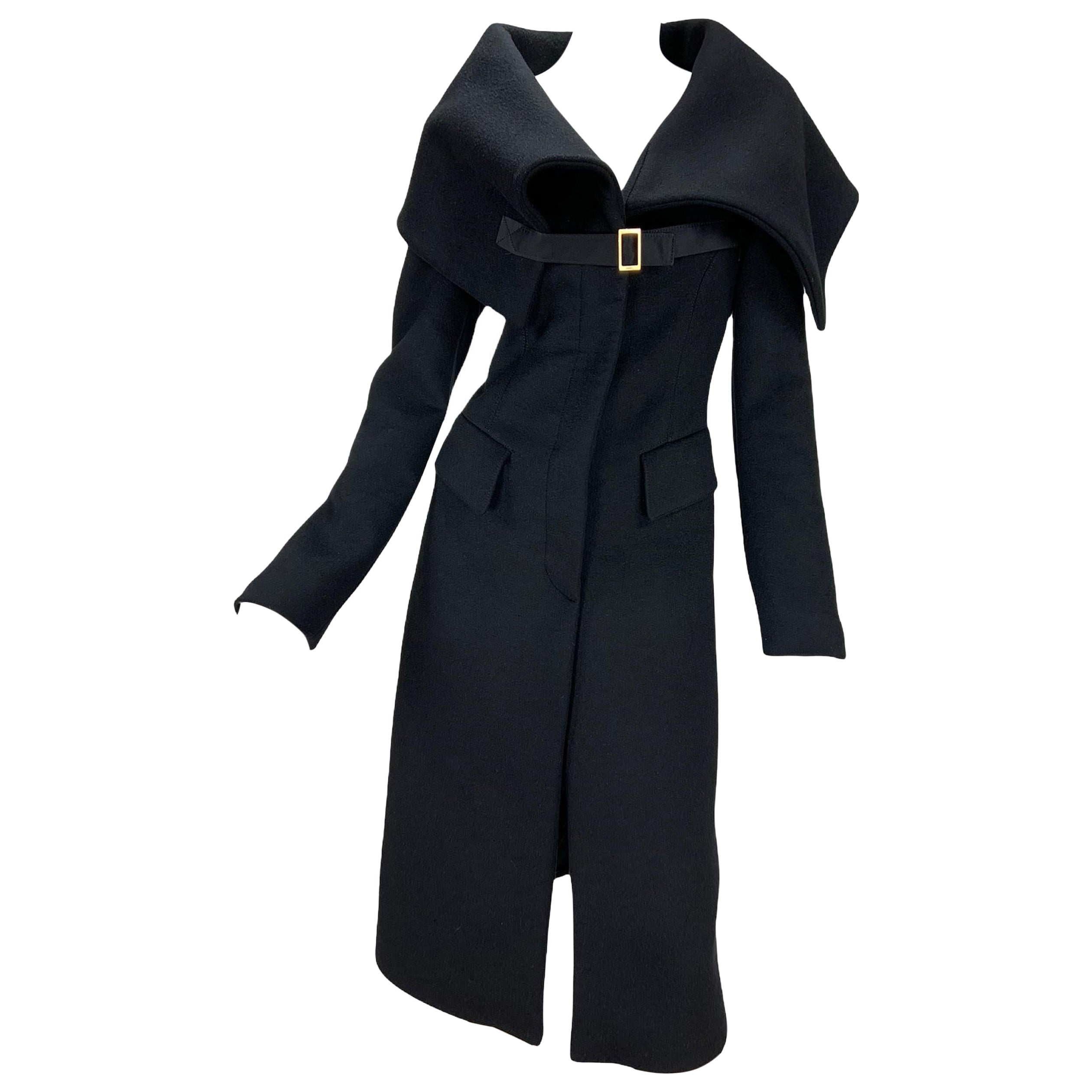 Tom Ford pour Gucci - Manteau ajusté en laine noire avec col surdimensionné, automne-hiver 2003  en vente