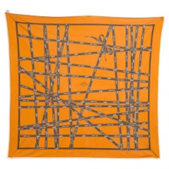 Hermes Iconic Orange Ribbons Jersey Silk Scarf