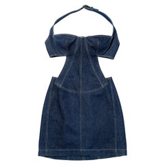 Vintage Azzedine Alaia indigo denim bustier halter mini dress, ss 1991