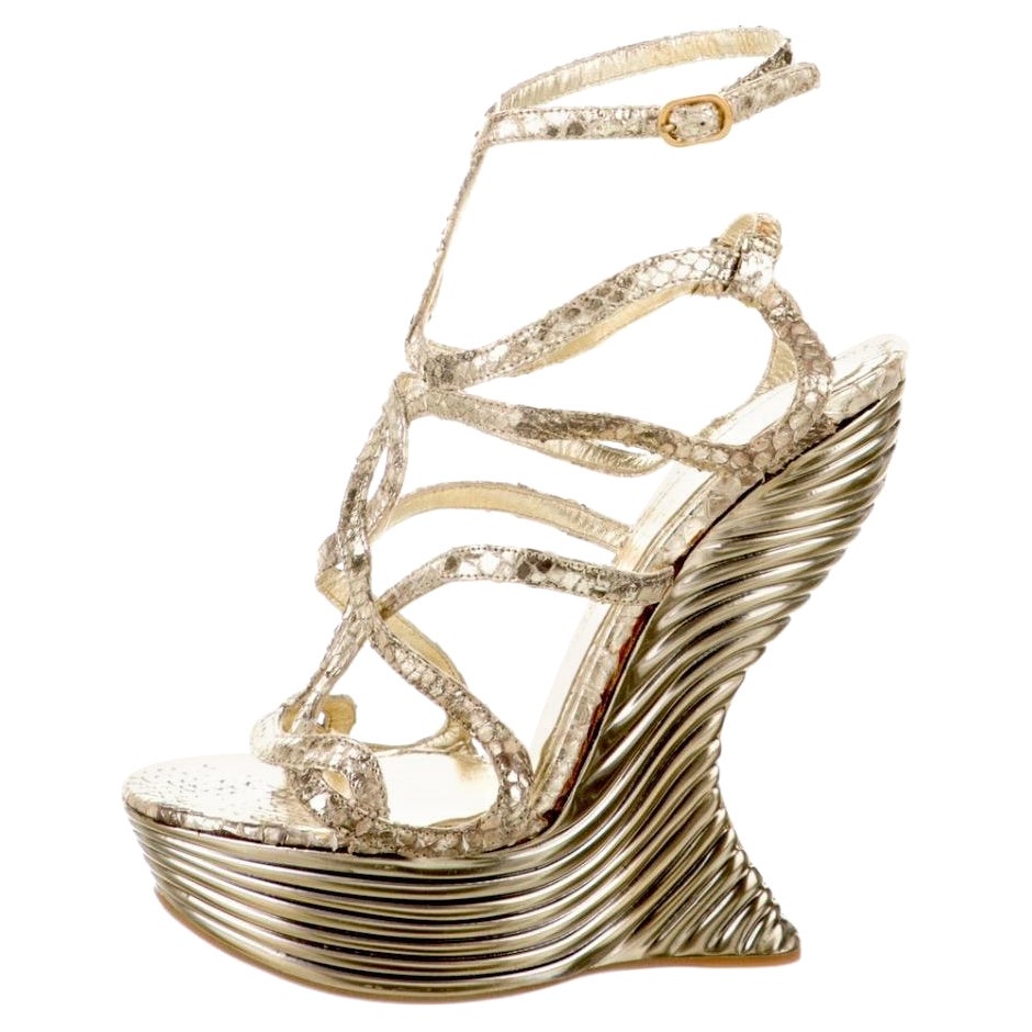 New Alexander McQueen Gold Oyster Shell Wedge Sandals Shoes 36 - 6