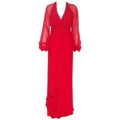 Haney Red Silk Chiffon Gown