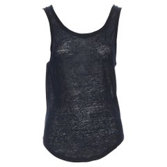 ISABEL MARANT 100% Leinen-Tanktop mit schwarzem Rundhalsausschnitt und offenem Saum M