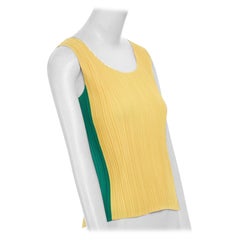 PLEATS PLEASE ISSEY MIYAKE yellow green colour blocked scoop neck tank top S