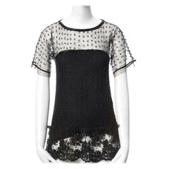 VALENTINO black mesh lace bead embellished t-shirt couture top IT40 US4 UK8 S