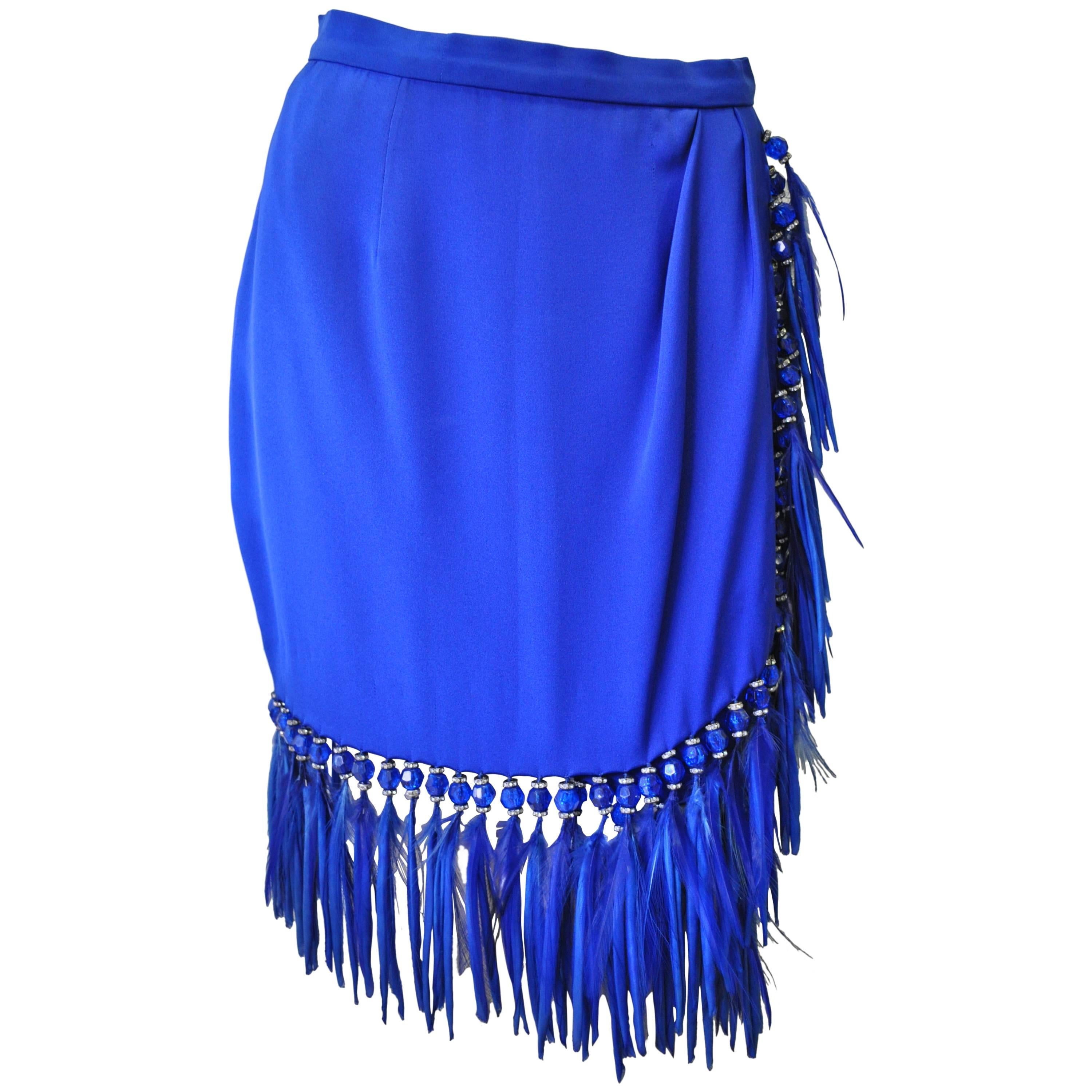 Atelier Versace Silk Bead Maribou Skirt For Sale