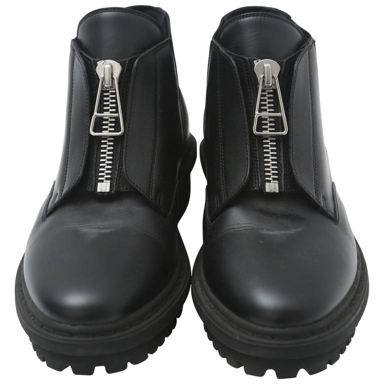 Balenciaga Black Leather Booties With front Zip For Sale at 1stDibs