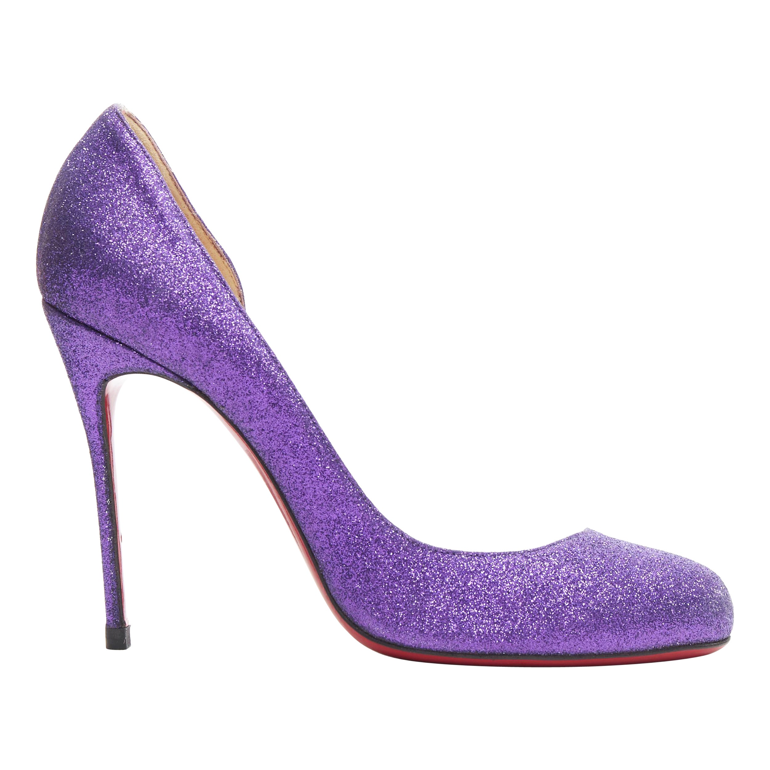 CHRISTIAN LOUBOUTIN Helmour purple glitter round toe dorsay high heel  EU37.5 For Sale