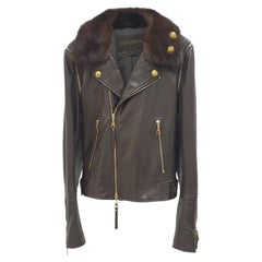 Louis Vuitton Brown Leather Mink Collar Biker Jacket