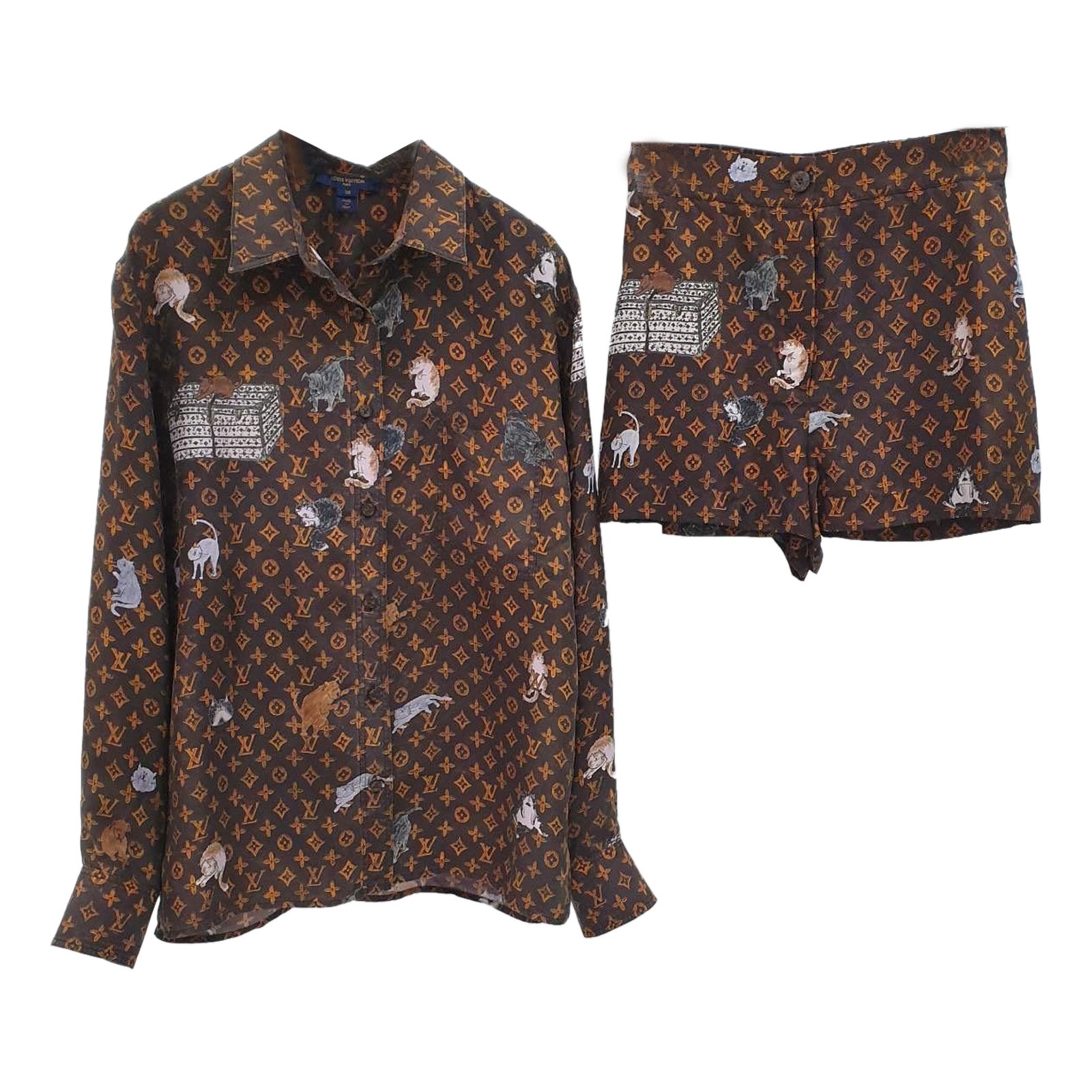 LOUIS VUITTON X Grace Coddington Catogram Silk Shirt Size 40 New