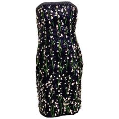 Vintage Carolina Herrera Navy Sequined Lily Dress