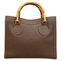 Vintage 1990s GUCCI Chocolate Brown Leather Bamboo Tote Gucci Diana Tote (Medium)