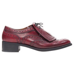CHURCHS Constance burgundy red perforated fringe lace up block heel brogue EU36