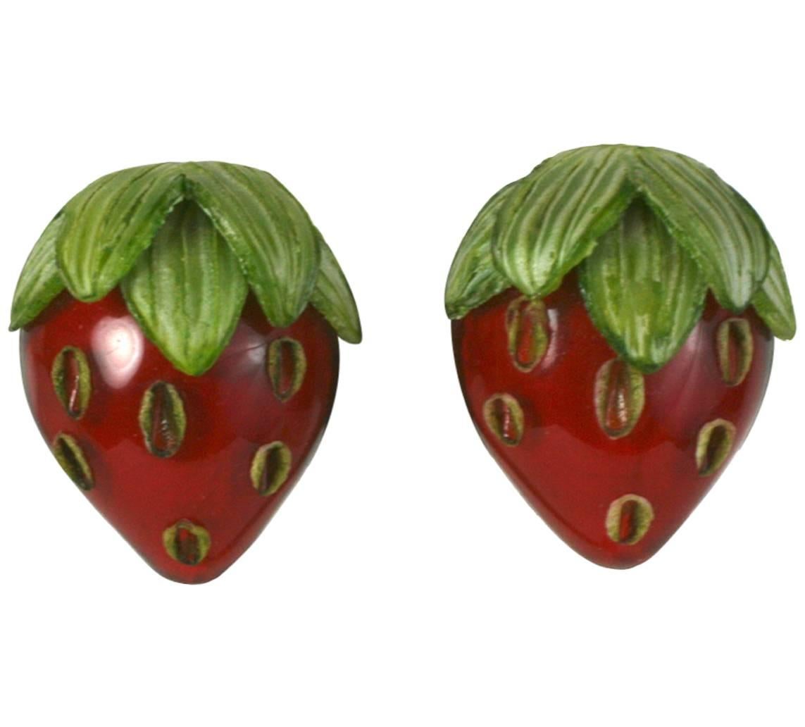 French Resin Strawberry Earclips