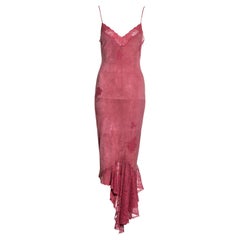 Retro Christian Dior by John Galliano pink suede and lace slip dress, fw 2000