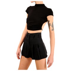 Chanel vintage black high waisted pleated mini skirt shorts dress skort 34