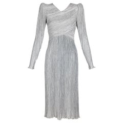 Vintage Mary Mcfadden Silver Gray Pleated Dress