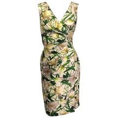 Oscar de la Renta Ivory and Green Lily Dress