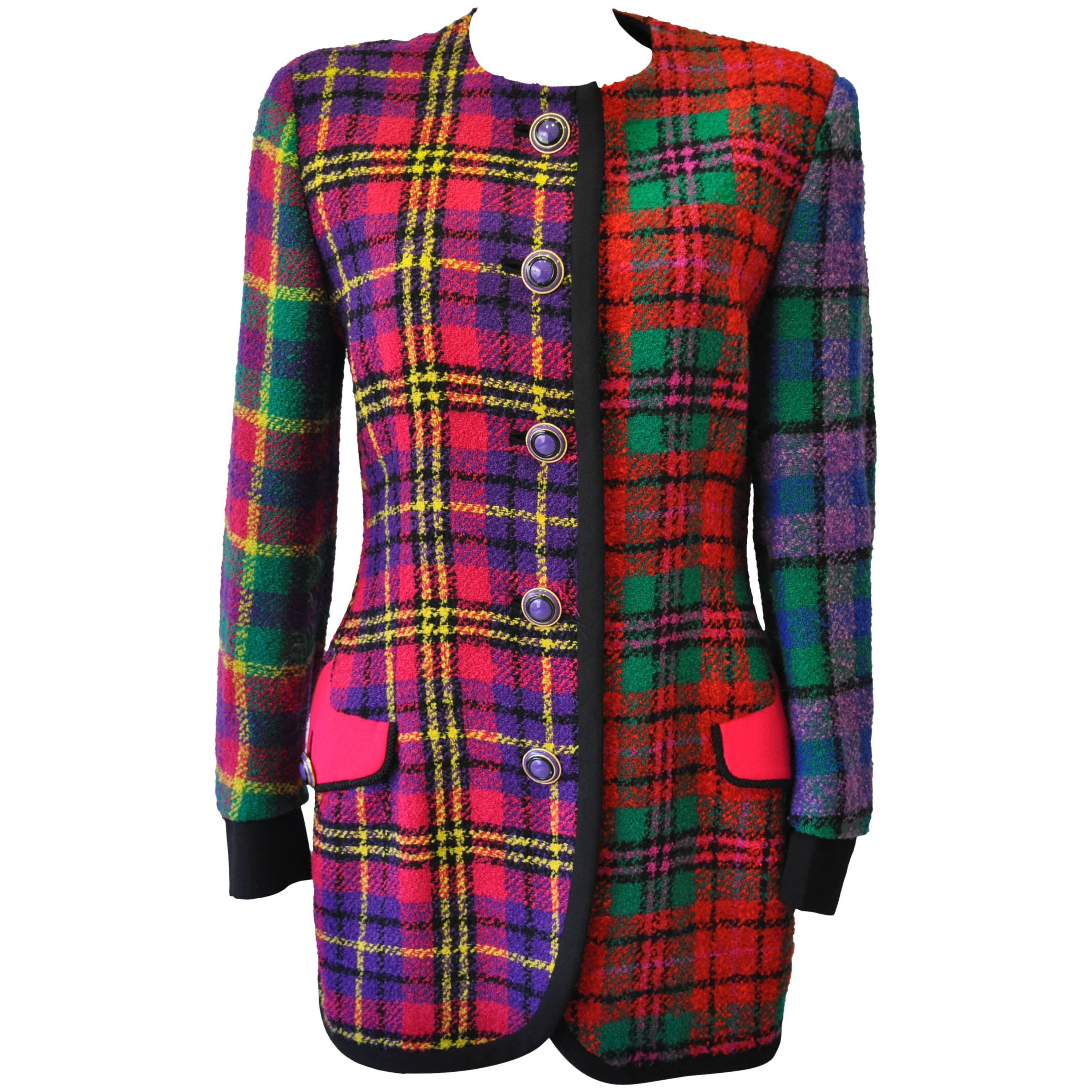 Gianni Versace Couture Wool Mohair Tartan Boucle Blazer Fall 1991 For Sale