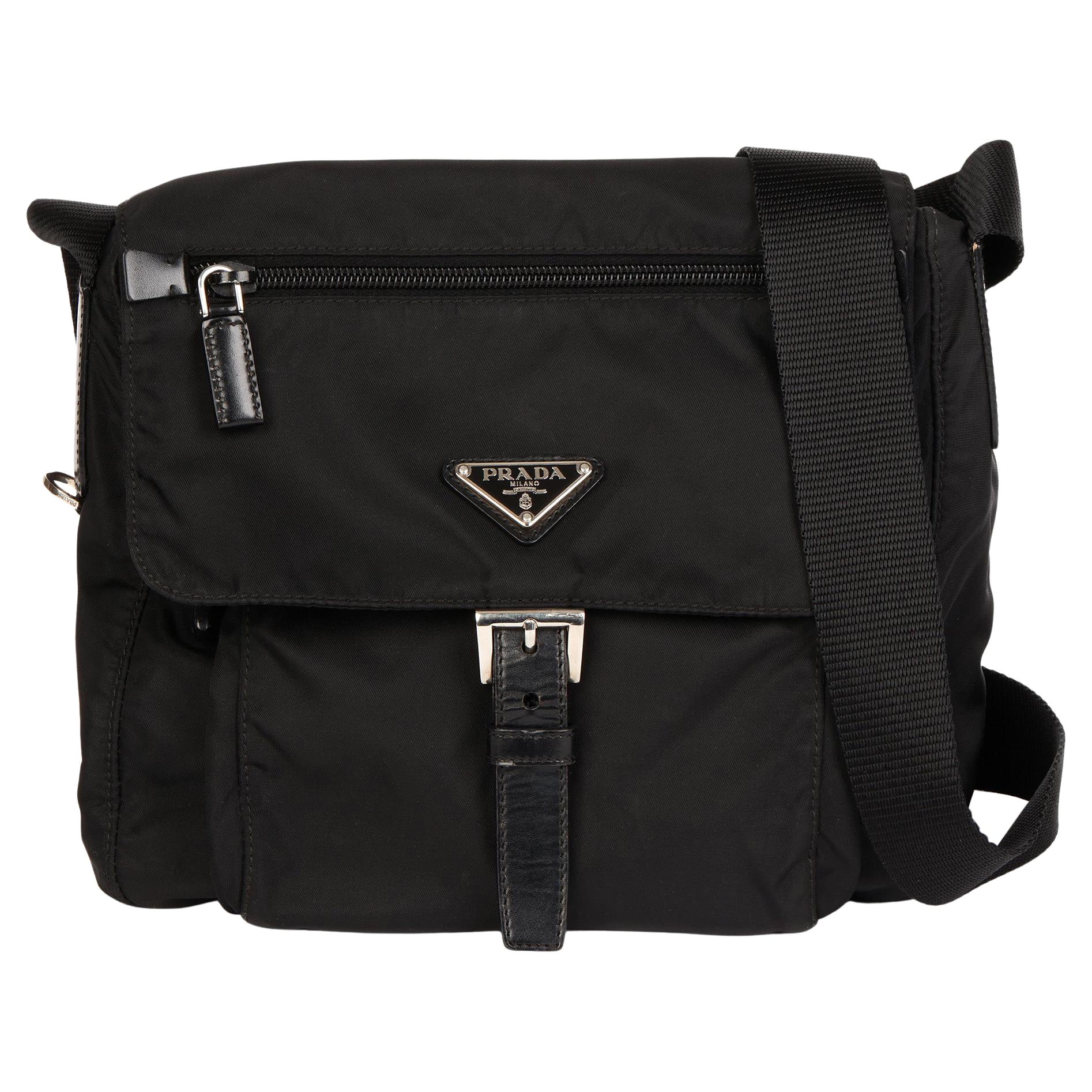 Prada Black Nylon & Calfskin Leather Small Shoulder Bag 