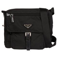 Used Prada Black Nylon & Calfskin Leather Small Shoulder Bag 