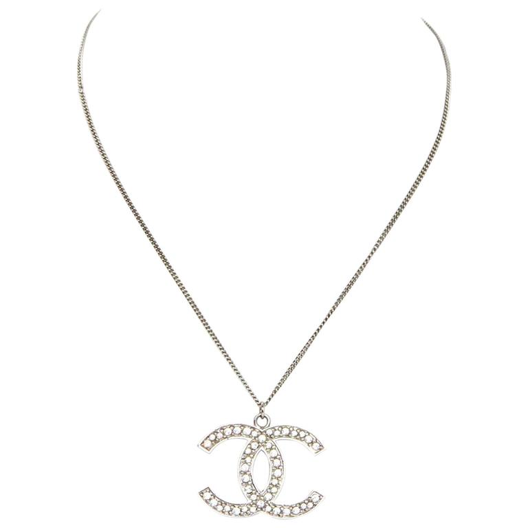 Chanel Crystal CC Pendant Necklace at 1stdibs