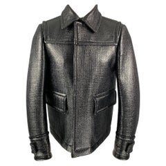 BURBERRY PRORSUM - Veste noire texturée à boutons-pression cachés, taille 38, automne 2013