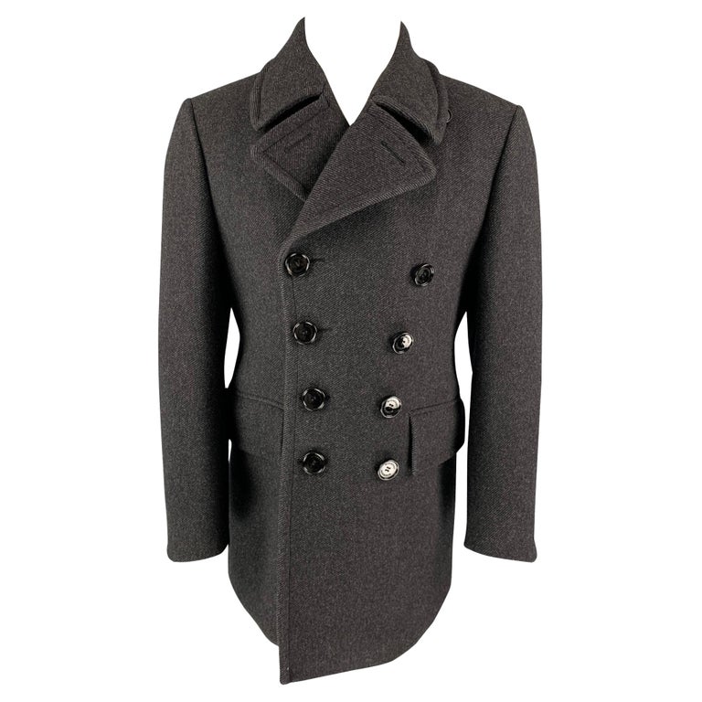 BURBERRY Size 38 Charcoal Grey Virgin Wool Peacoat at 1stDibs