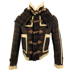 BURBERRY PRORSUM Fall 2011 Taille 34 Brown & Cream Plaid Leather Shearling Jacket