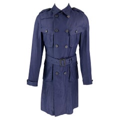 BURBERRY PRORSUM Spring 2015 Size 40 Navy Linen Trench Coat For Sale at  1stDibs