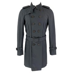 Used BURBERRY PRORSUM Spring 2015 Size 40 Navy Cotton / Silk Trench Coat