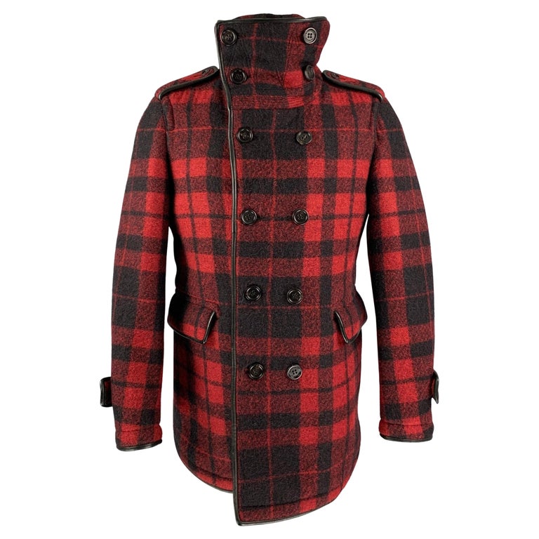 BURBERRY PRORSUM Fall 2011 Size 38 Red and Black Plaid Polyester / Wool Coat  at 1stDibs